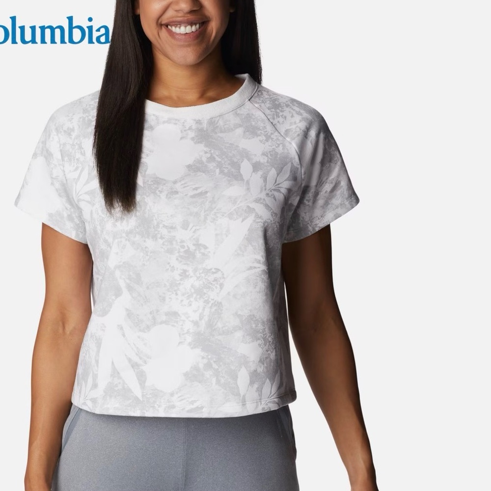 Columbia PFG French Terry Shirt Floral Design White & Light Gray XS